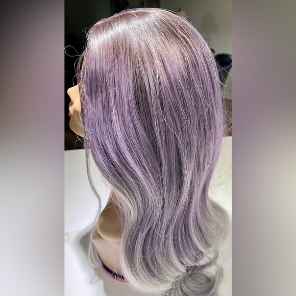 Other - HAIR, 26” long, straight, center part, med brown/gray/lavender shades